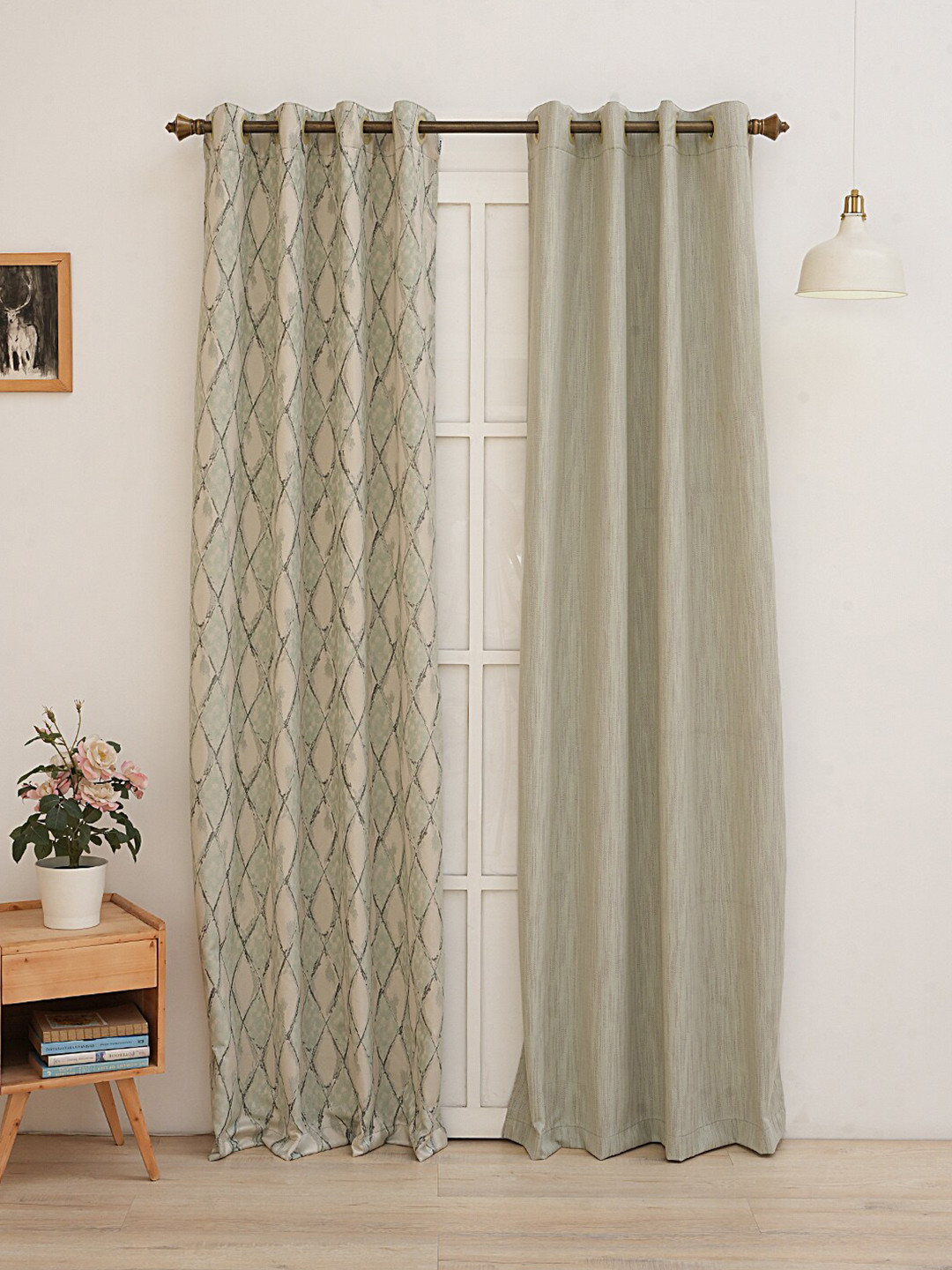 

Ariana Grey & Cream-Coloured 2 Pieces Self Design Room Darkening Long Door Curtains