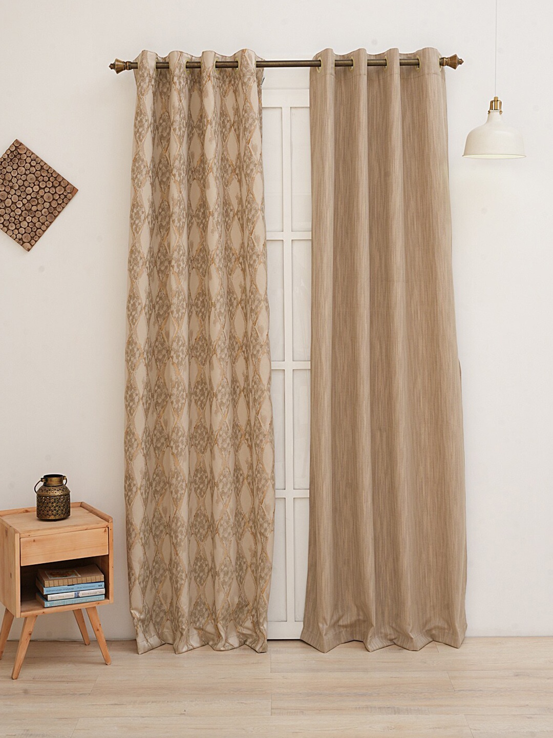 

Ariana Gold-Toned & Beige 2 Pieces Self Design Room Darkening Long Door Curtains