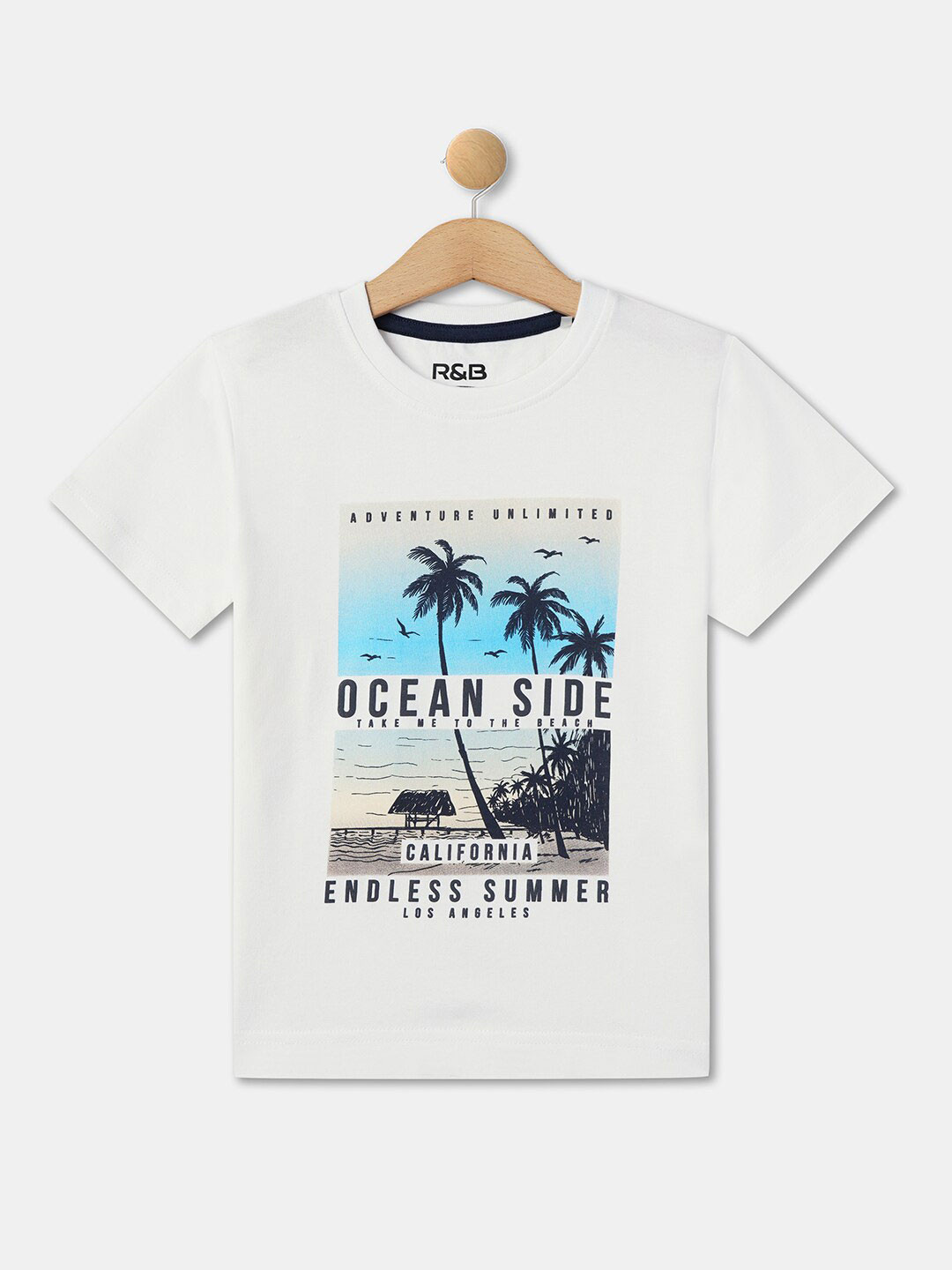 

R&B Boys Typography Printed Cotton T-shirt, White