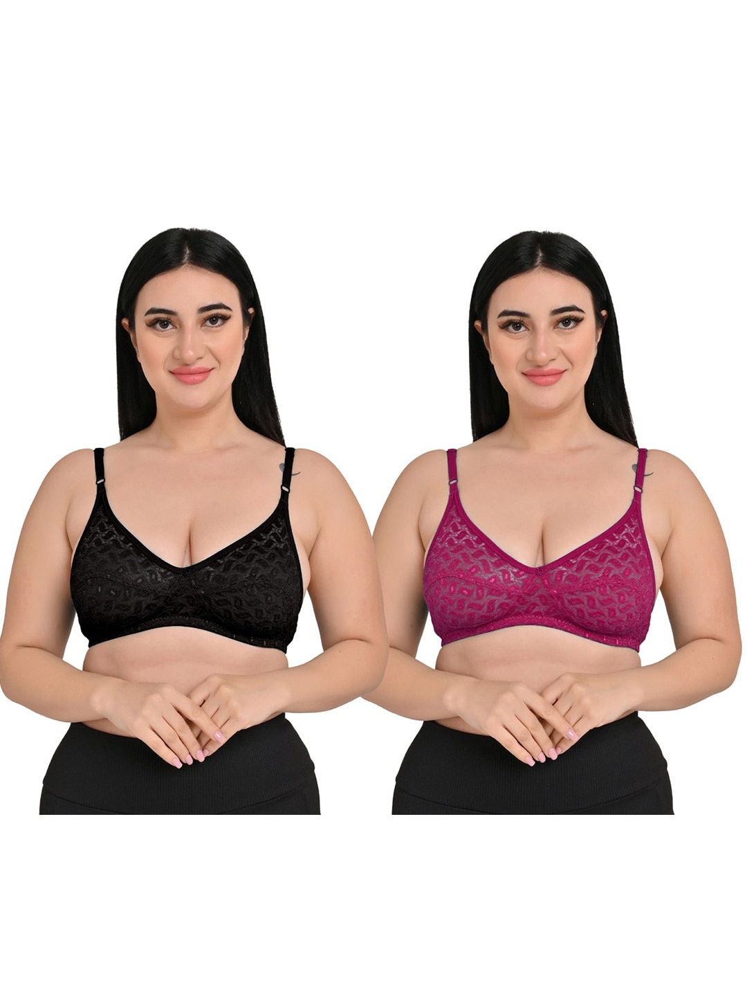 

Piylu Pack Of 2 Full Coverage Underwired Bralette Bra, Black