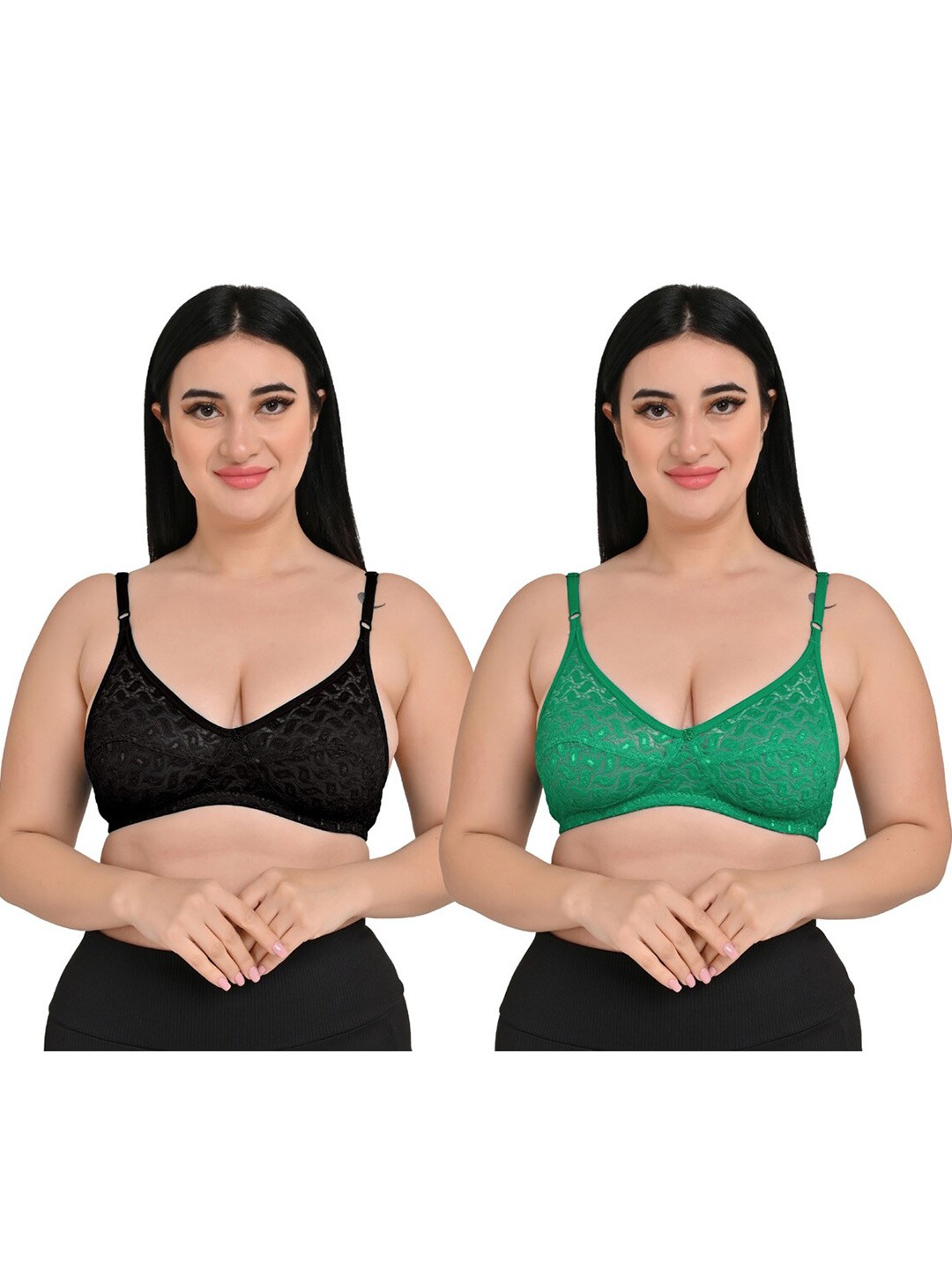 

Piylu Pack Of 2 Cotton Everyday Bra With Underwired All Day Comfort Non Padded, Green