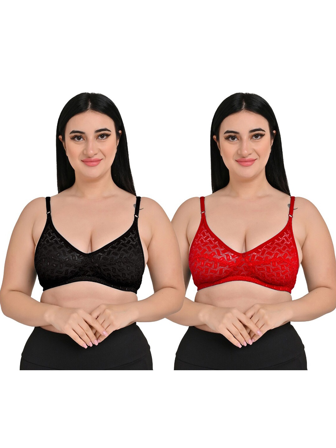 

Piylu Pack Of 2 Cotton Everyday Bra With Underwired Non Padded Medium Support, Red