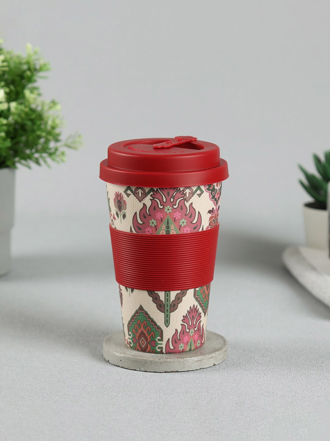 

India Circus by Krsnaa Mehta White & Red Printed Bamboo Matte Cups Set of Cups and Mugs