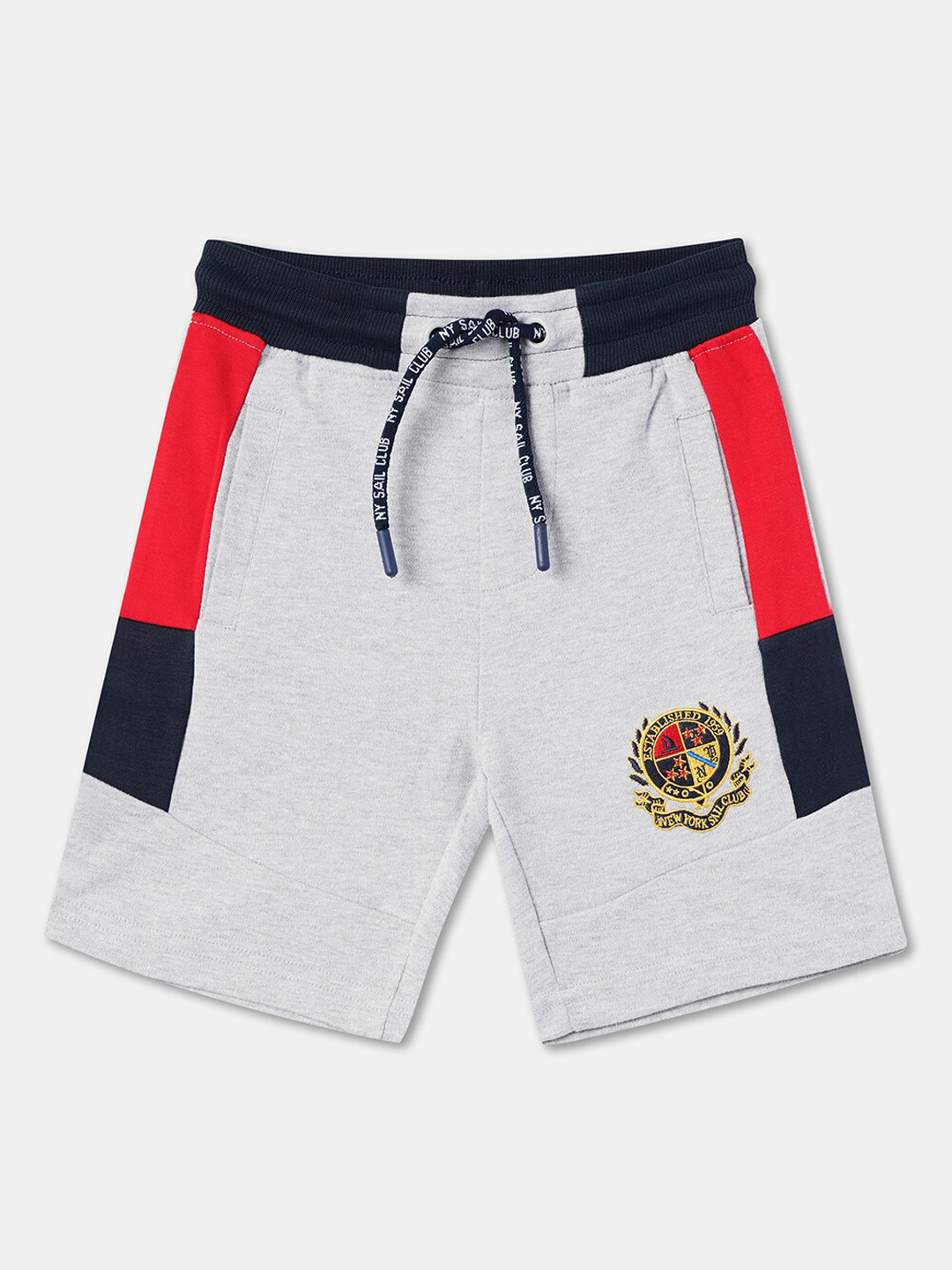 

R&B Boys Mid-Rise Colourblocked Casual Cotton Shorts, Grey