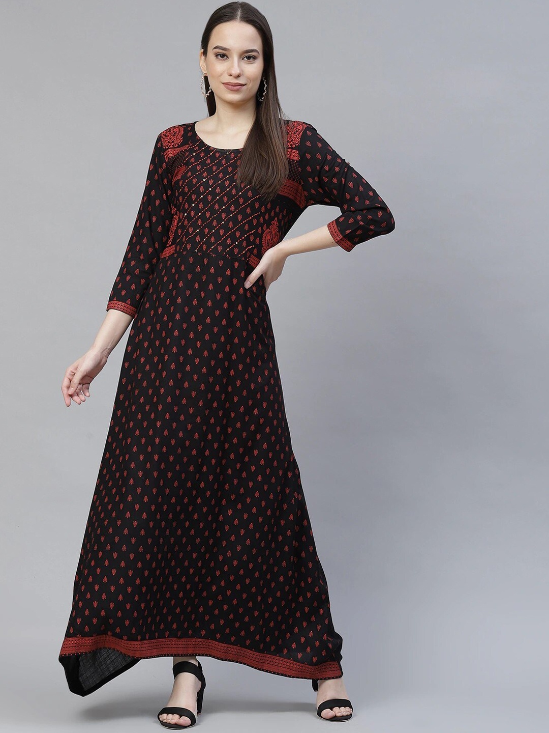 

KALINI Embroidered Maxi Ethnic Dress, Black