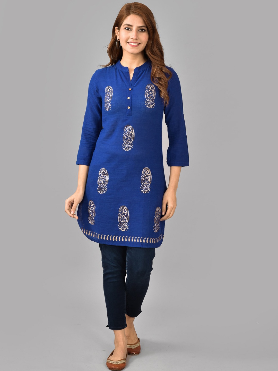 

KALINI Paisley Printed Mandarin Collar Kurta, Blue
