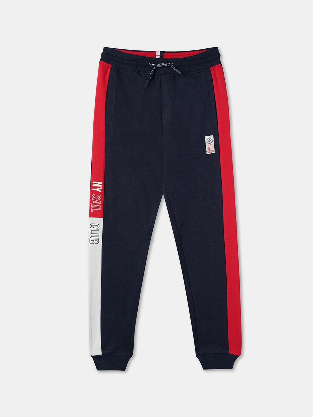 

R&B Boys Mid Rise Relaxed-Fit Side Panel Details Cotton Joggers, Navy blue