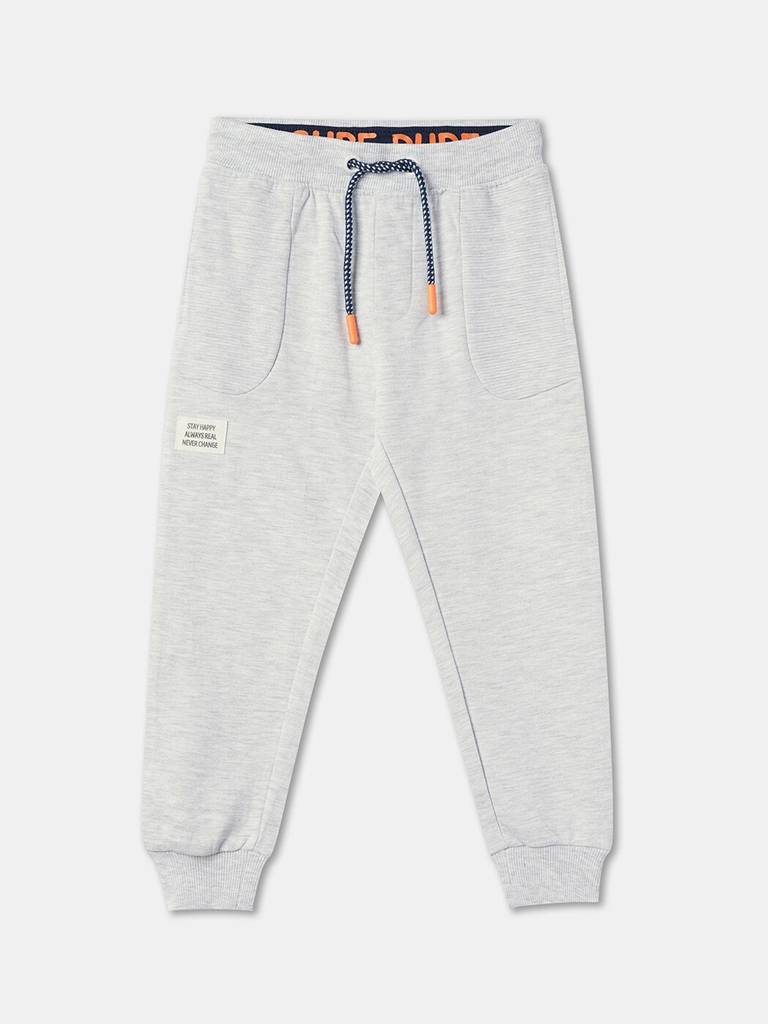 

R&B Boys Relaxed Fit Mid-Rise Cotton Joggers, Grey melange