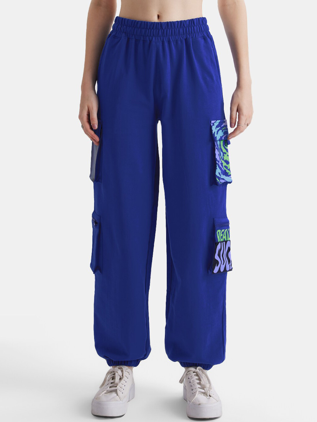 

The Souled Store Women Reality Sucks Printed Relaxed-Fit Cotton Joggers, Blue