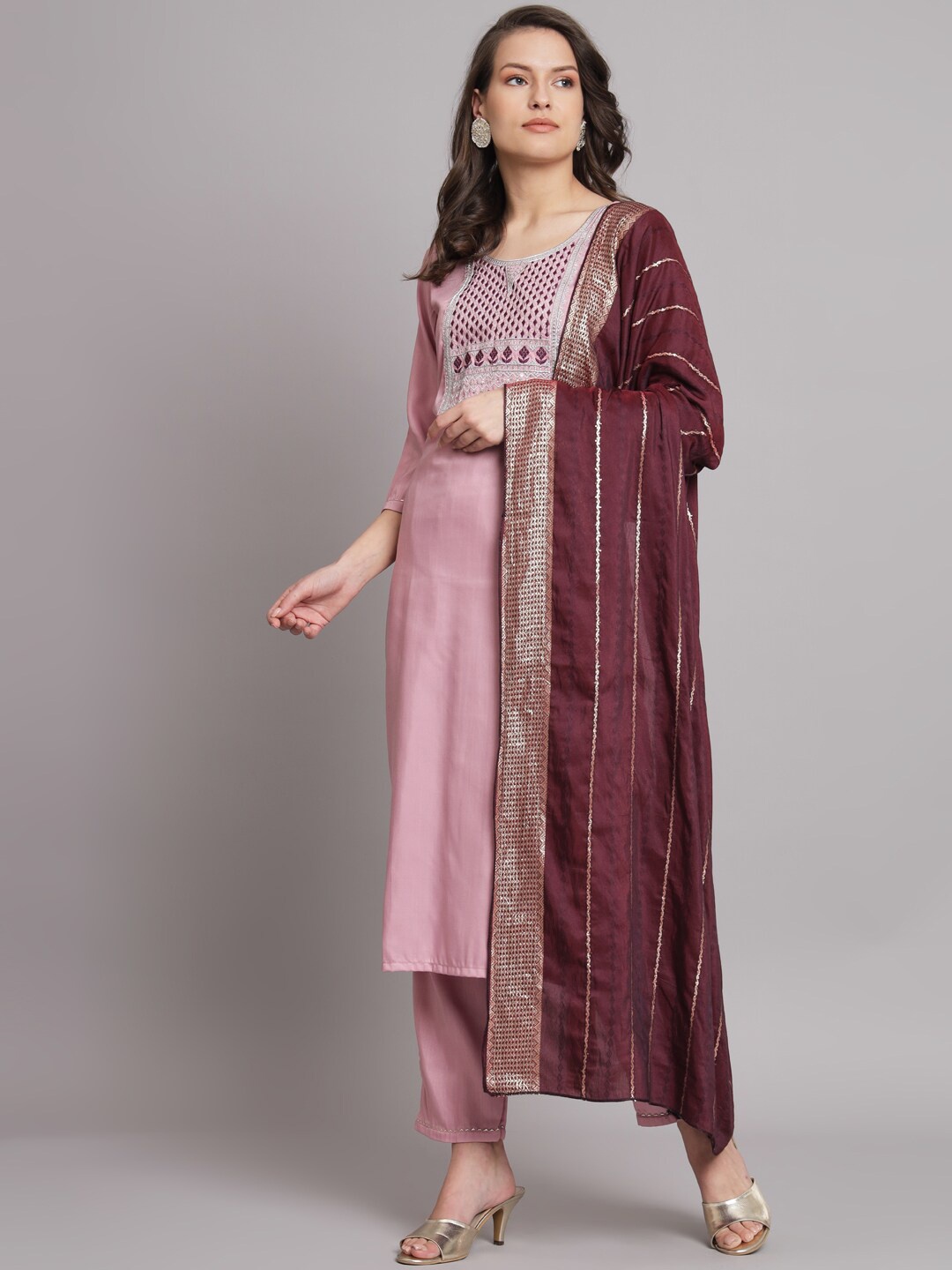 

KALINI Embroidered Detailed Kurta & Trousers With Dupatta, Pink