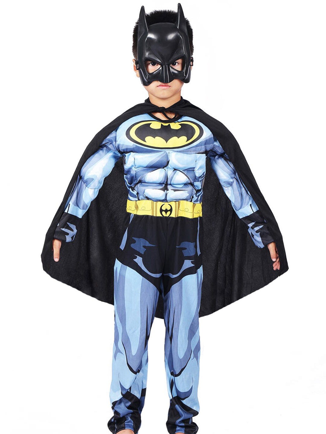 

JENNA Kids Halloween Cosplay Batman Costume & Cloak with Face Mask, Blue
