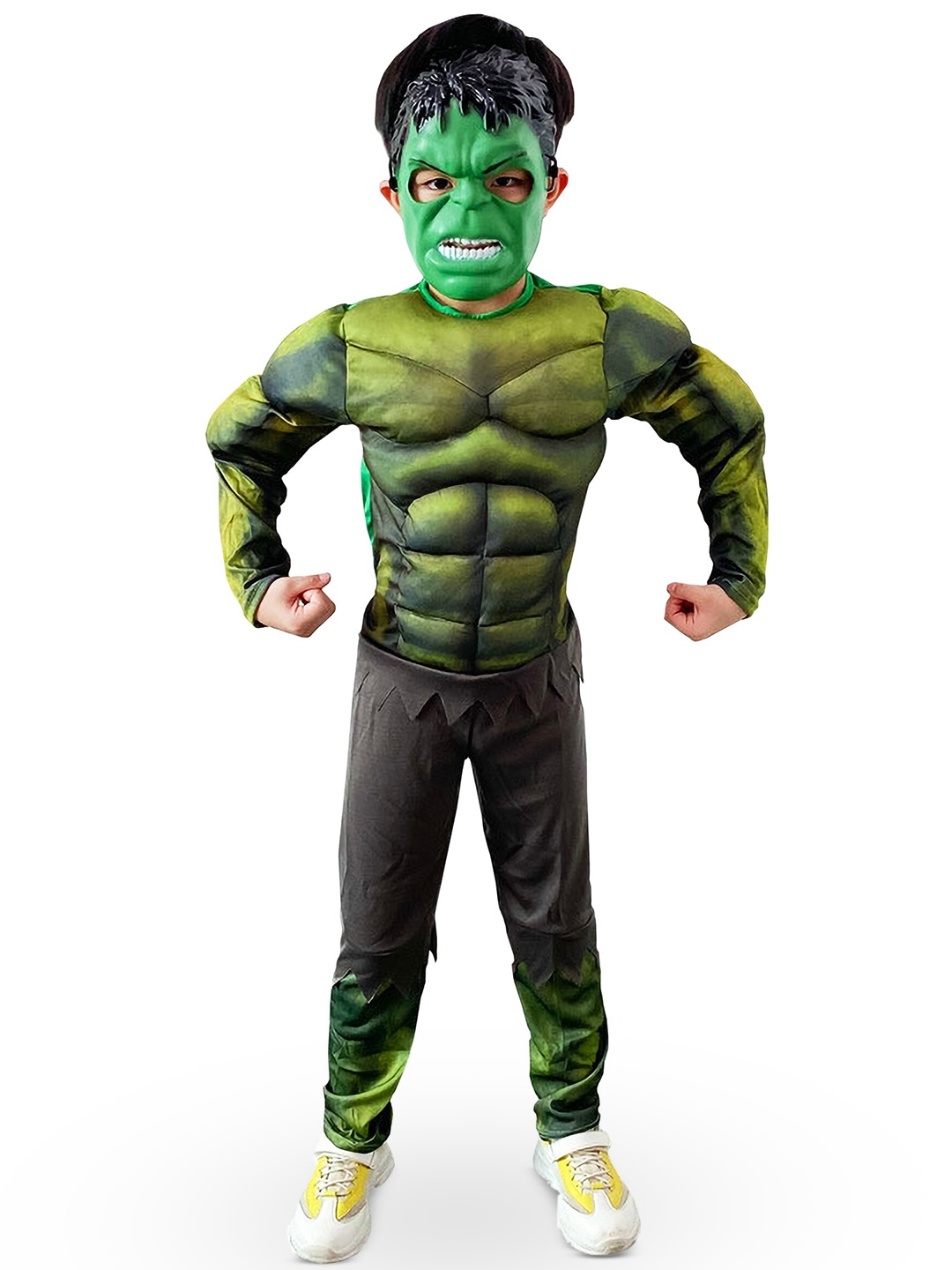 

JENNA Kids Muscular Arms Halloween Hulk Costume with Face Mask, Green