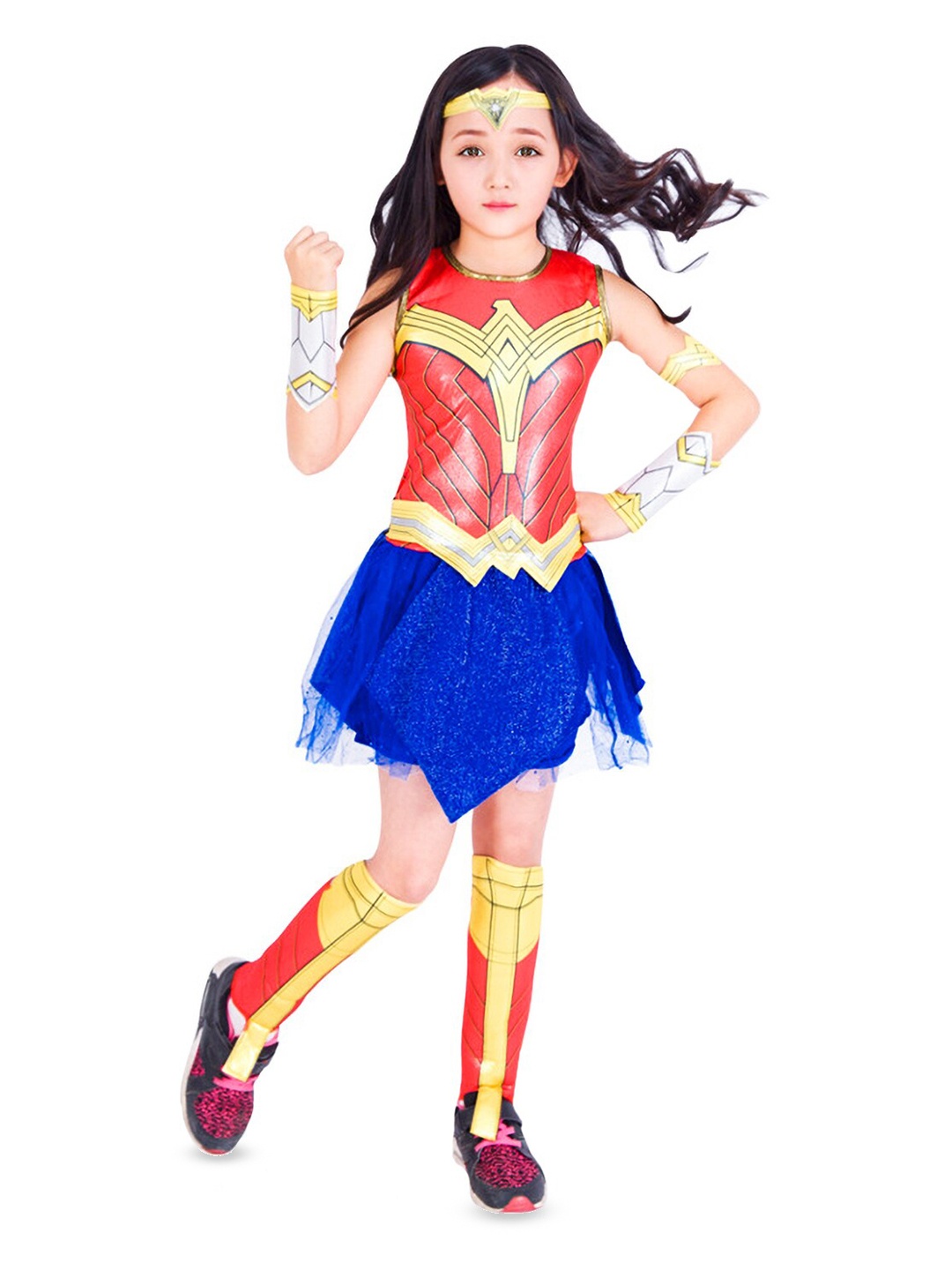 

JENNA Girls Halloween Cosplay Wonder Woman Printed Fit & Flare Dress, Red