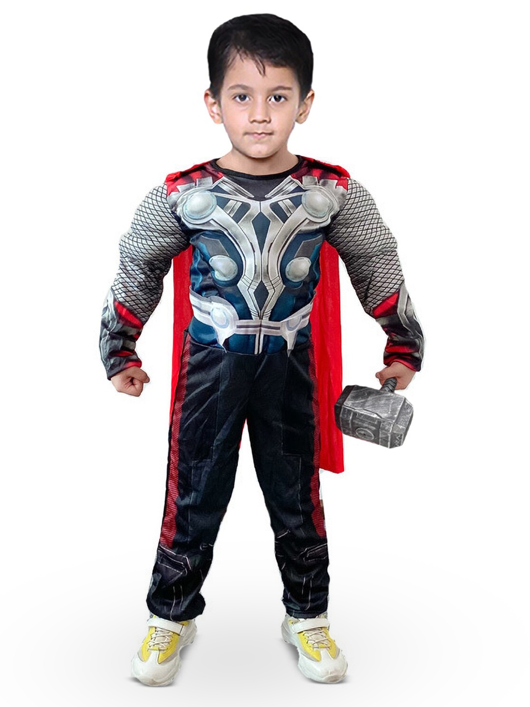 

JENNA Kids Halloween Thor Costume & Cloak with Hammer, Grey