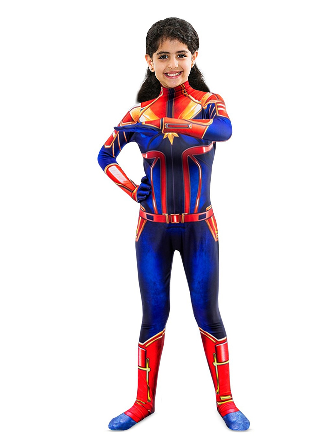 

JENNA Kids Muscular Arms Halloween Captain Marvel Costume, Blue