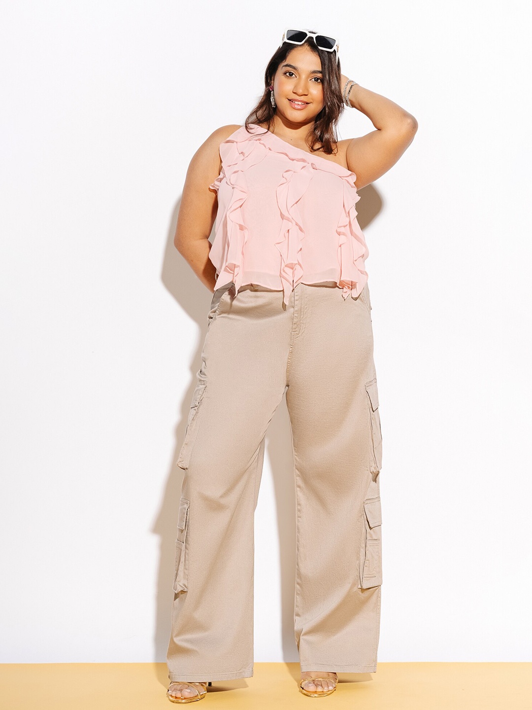 

FREAKINS Women Cream Straight Fit High-Rise Jeans