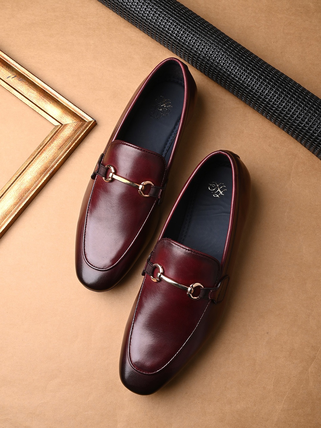 

San Frissco Men Embellished Leather Formal Horsebit Loafers, Burgundy