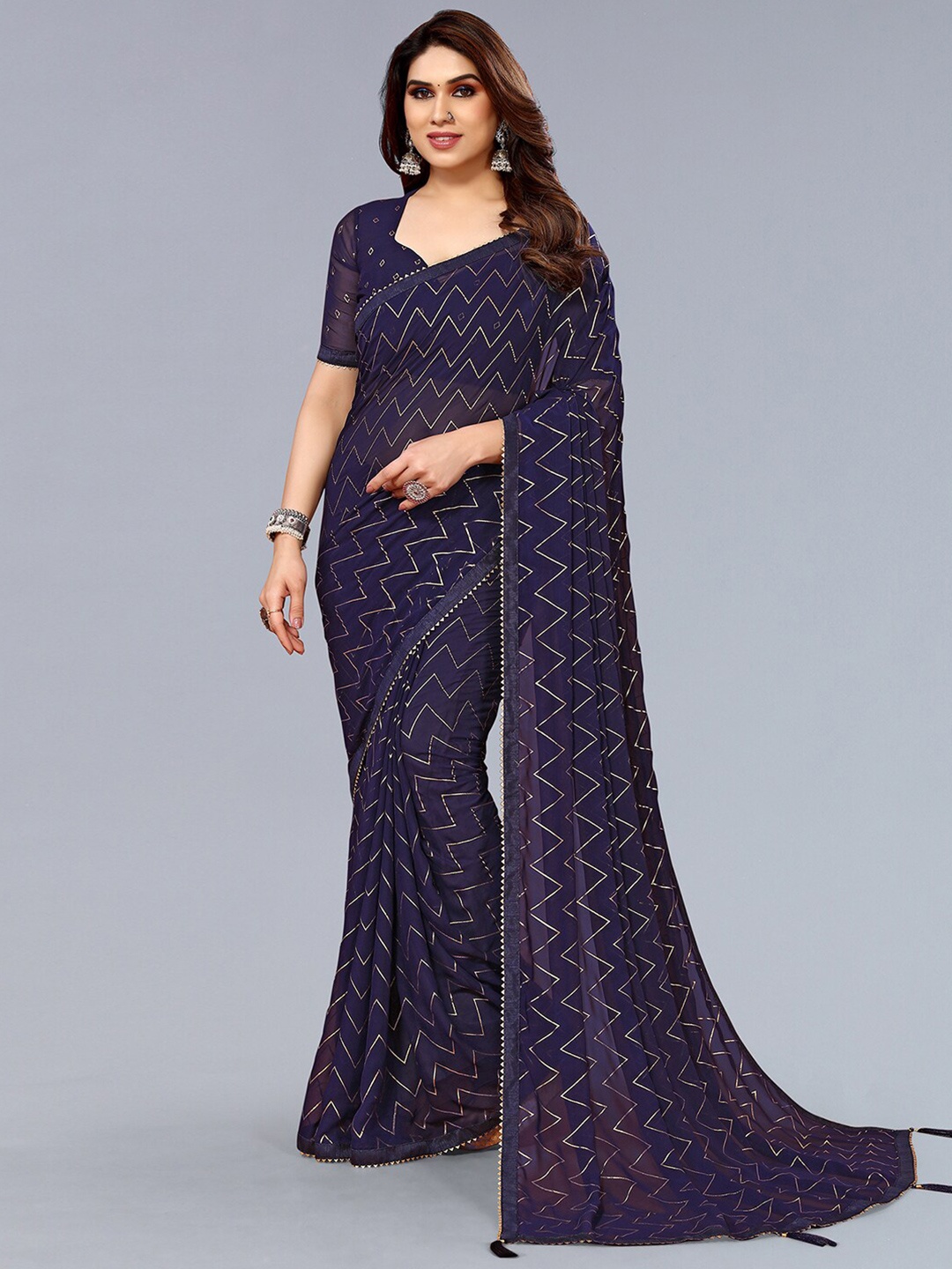 

KALINI Geometric Printed Saree, Blue