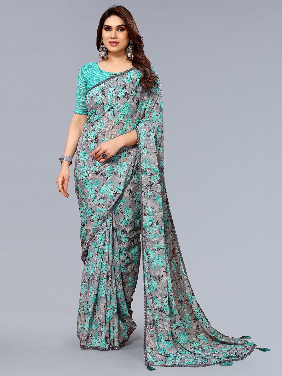 

KALINI Floral Printed Saree, Grey