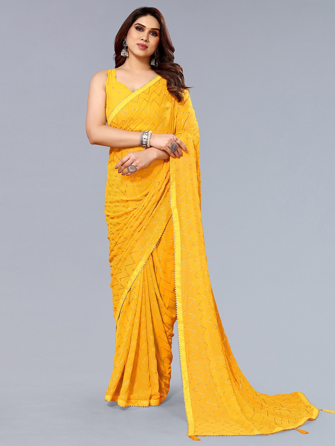

KALINI Geometric Printed Saree, Yellow