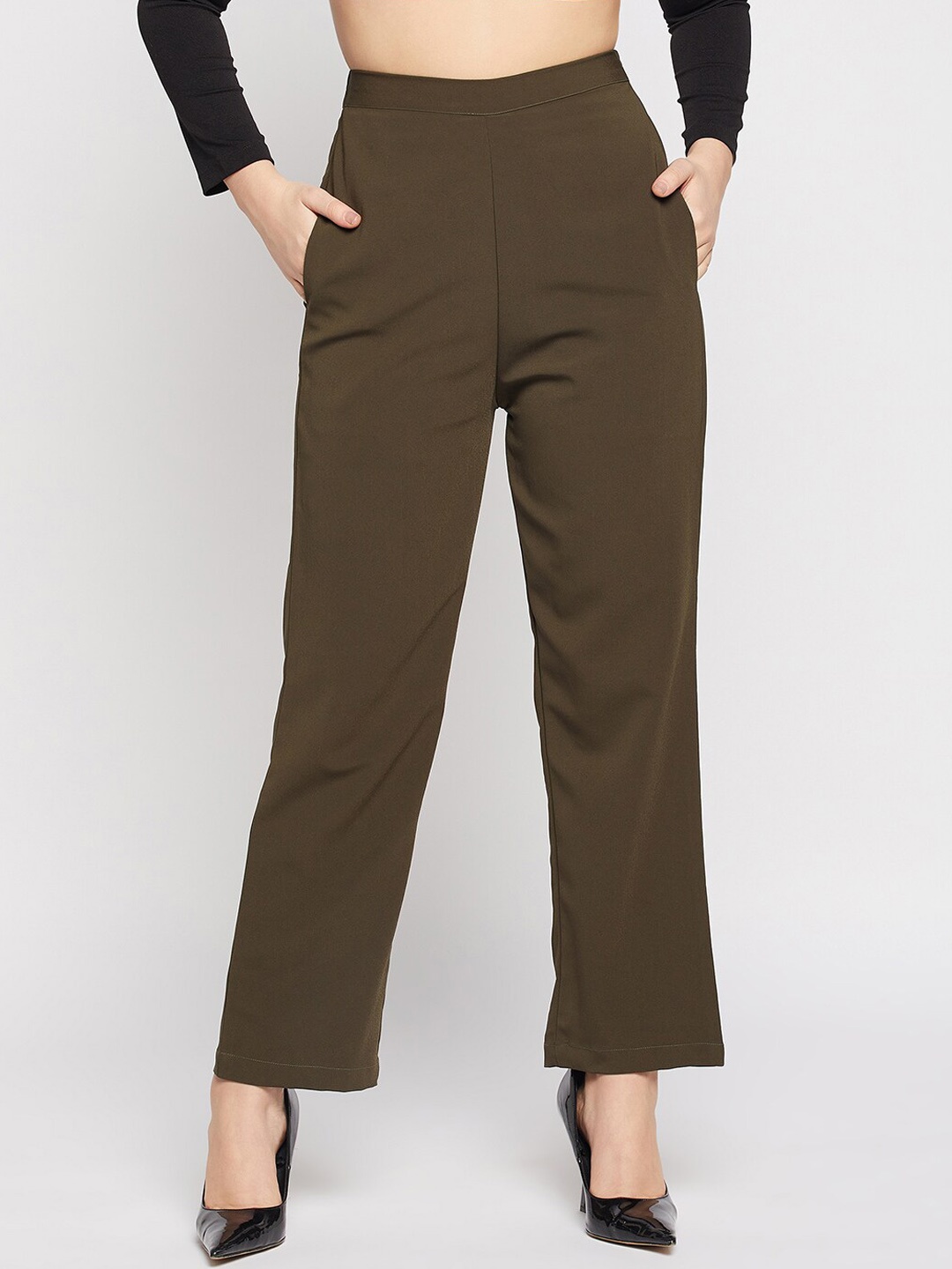 

Fashfun Women High-Rise Trousers, Brown