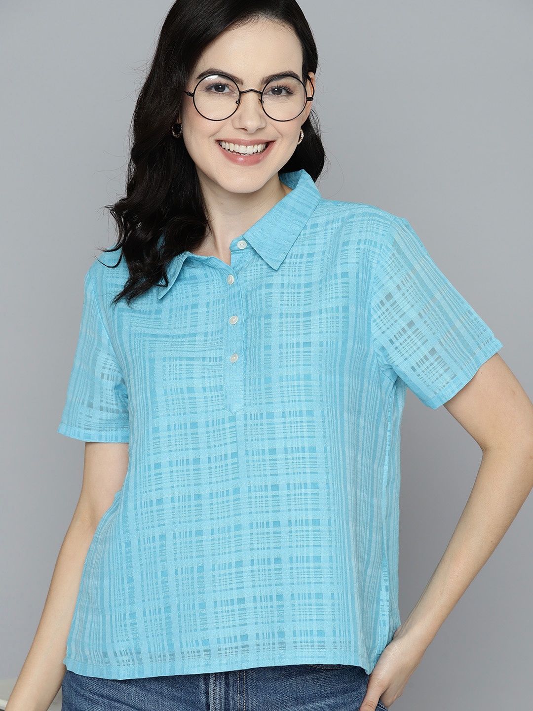 

Mast & Harbour Checked Georgette Top, Blue