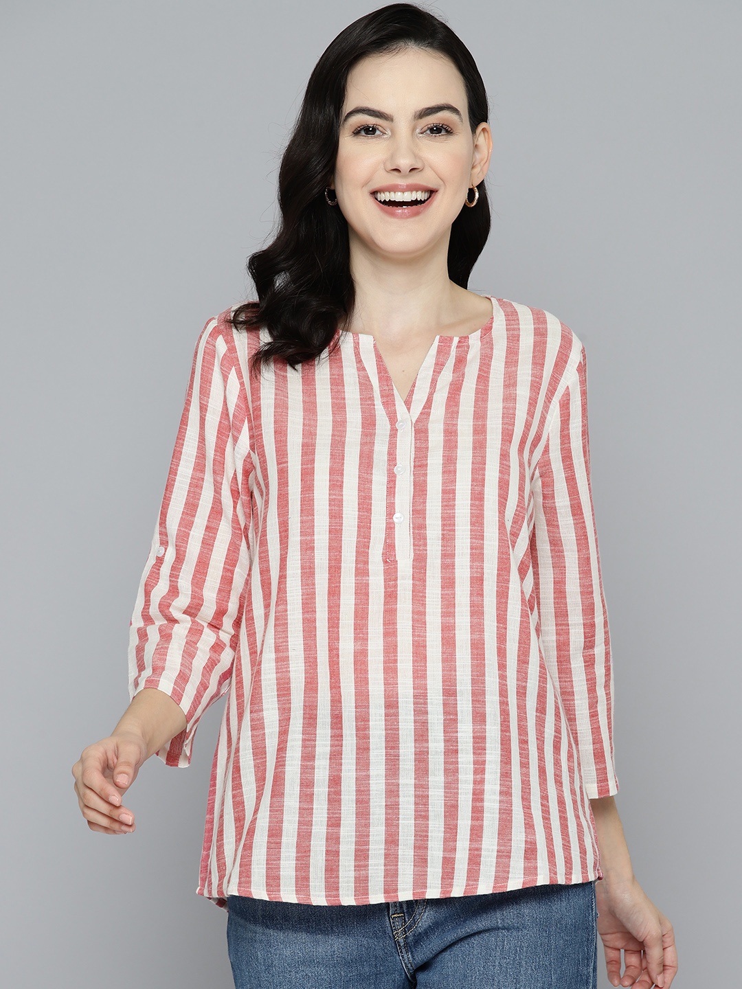 

Mast & Harbour Striped Longline Top, White