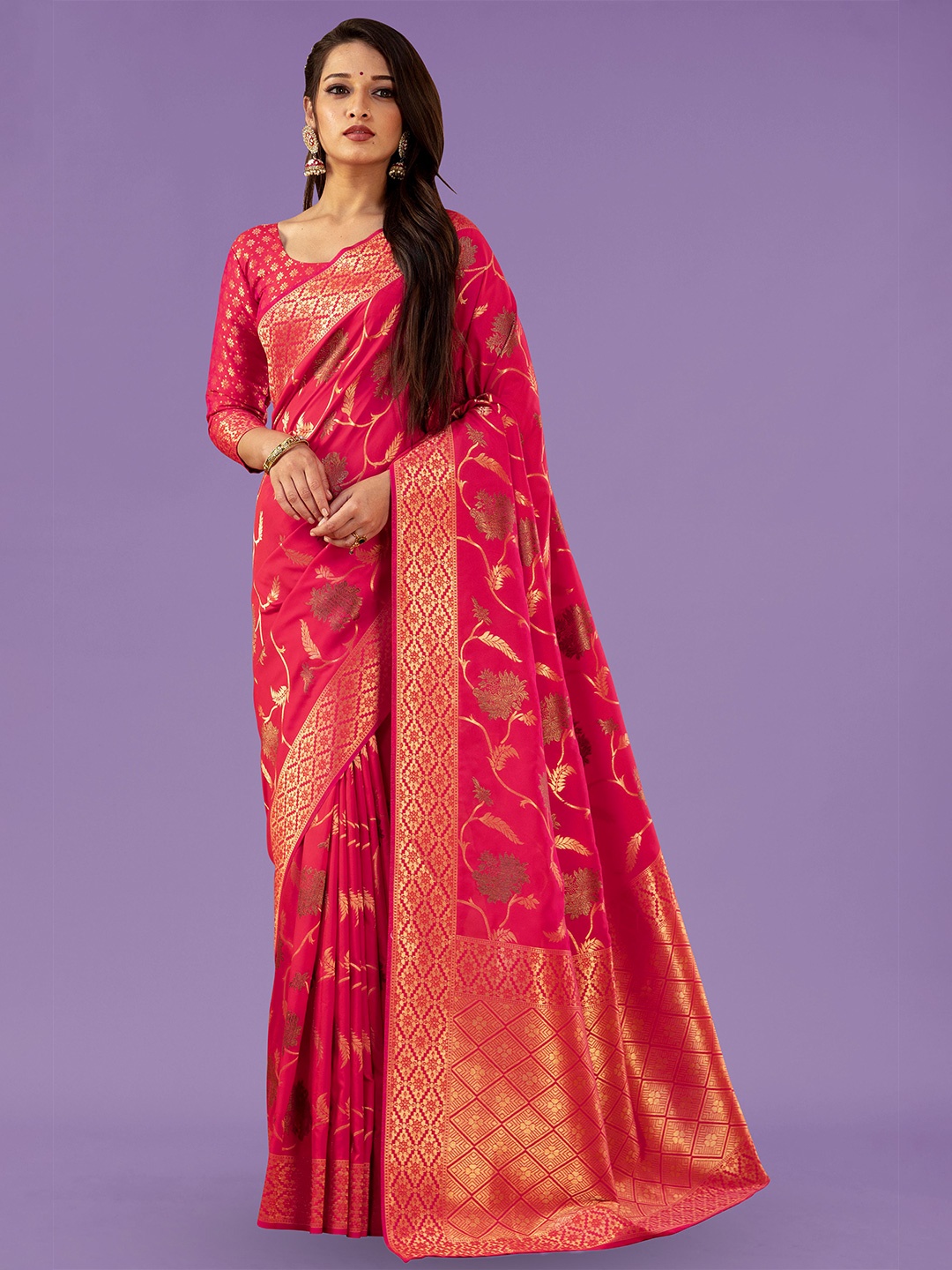

Ekta Textiles Woven Design Zari Pure Silk Banarasi Saree, Pink