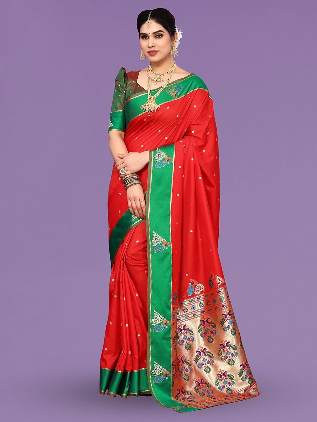 

Ekta Textiles Woven Design Zari Pure Silk Banarasi Saree, Red