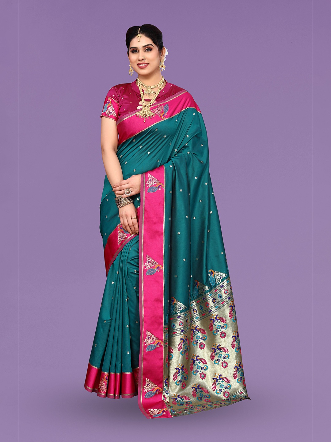 

Ekta Textiles Woven Design Zari Pure Silk Banarasi Saree, Turquoise blue