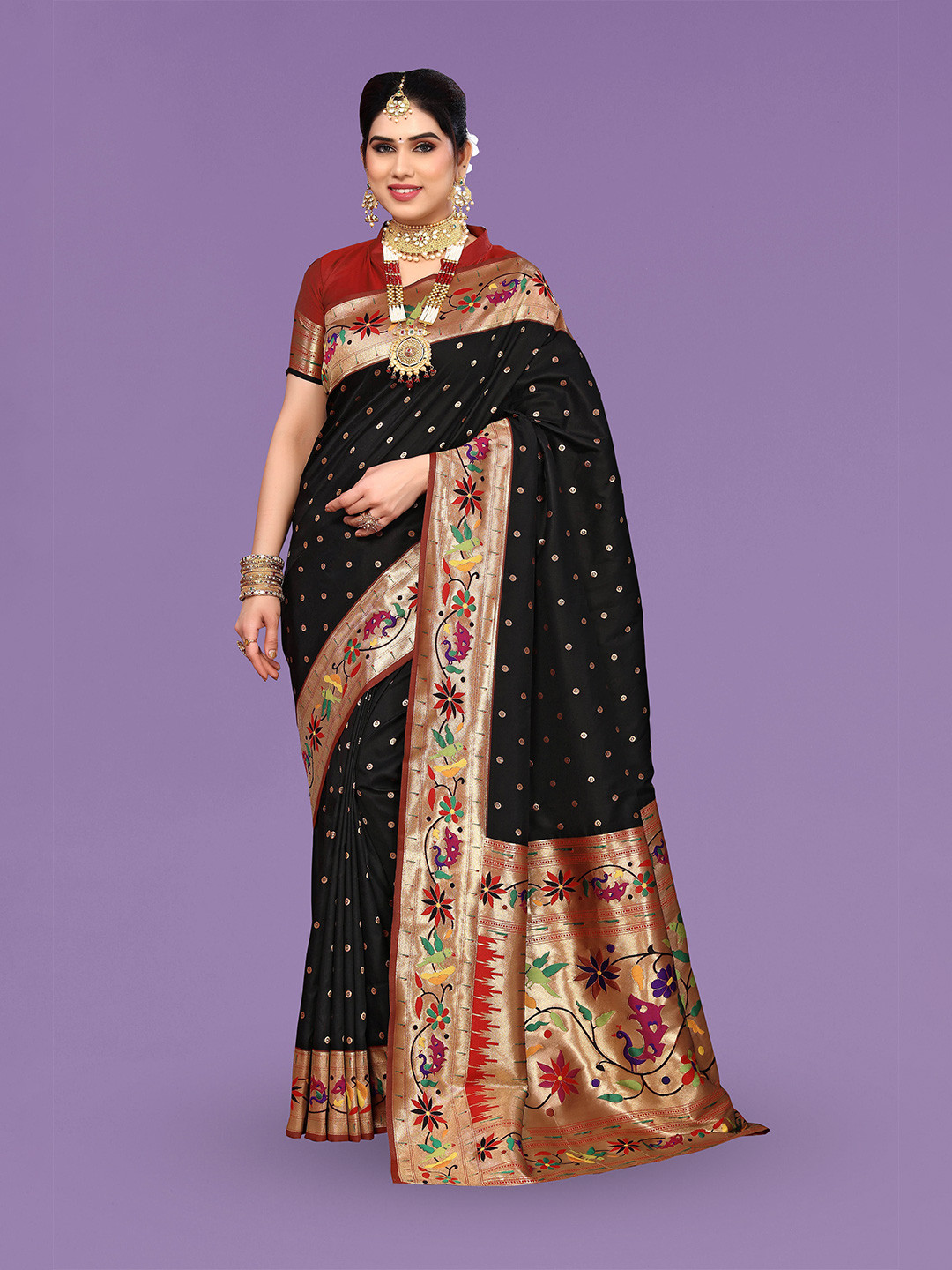 

Ekta Textiles Ethnic Motifs Woven Design Zari Pure Silk Banarasi Saree, Black