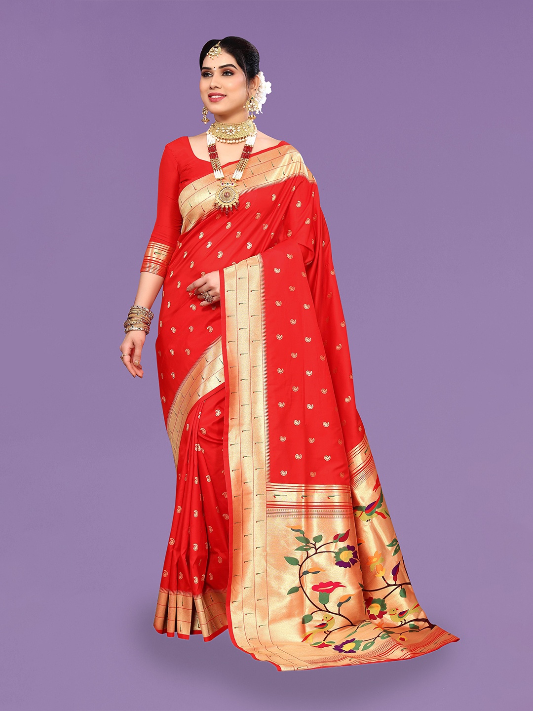 

Ekta Textiles Woven Design Zari Pure Silk Banarasi Saree, Red