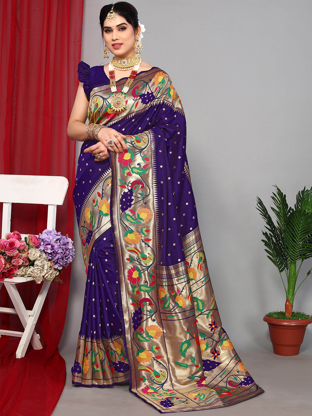 

Ekta Textiles Woven Design Zari Pure Silk Banarasi Saree, Blue