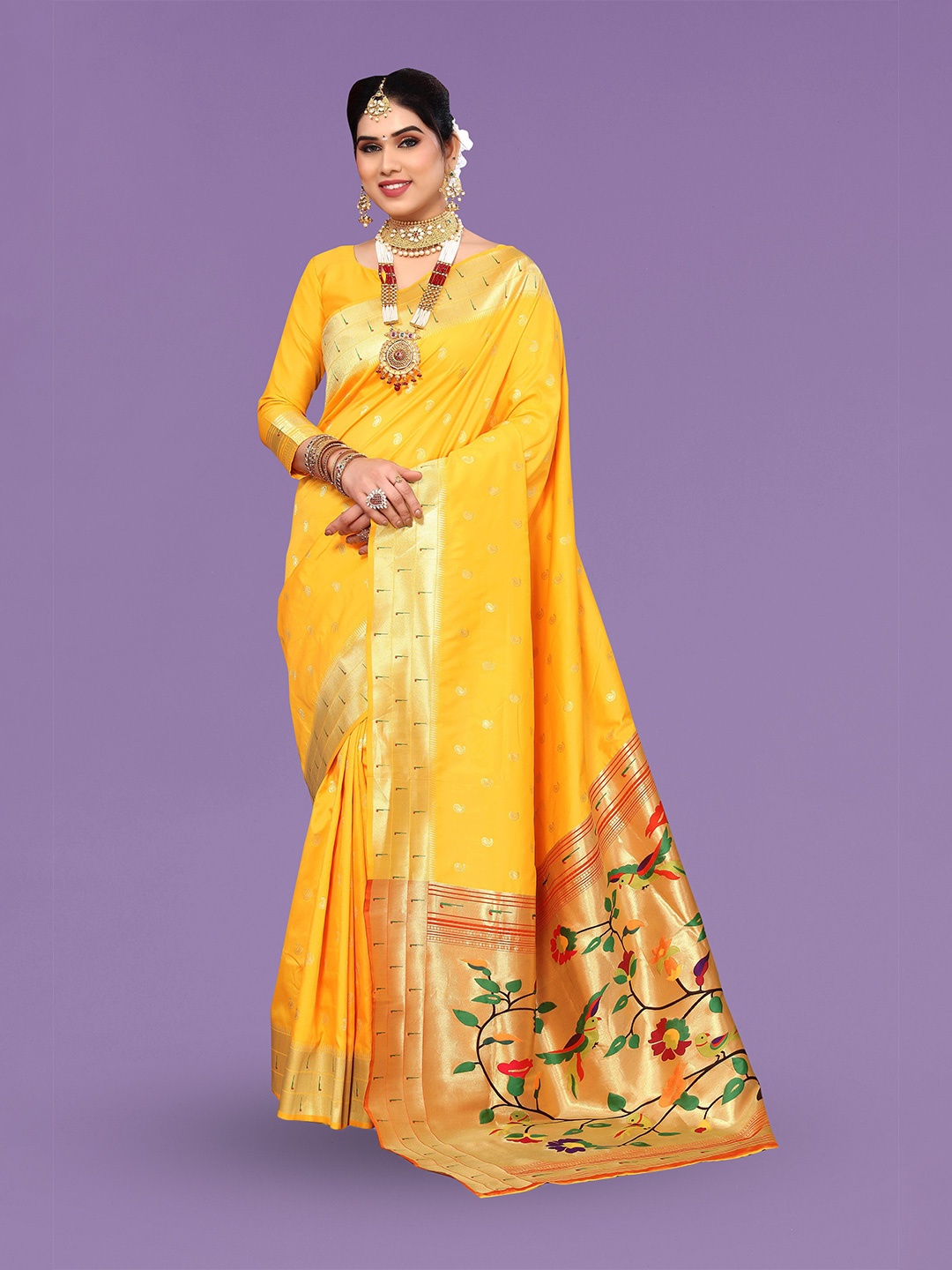 

Ekta Textiles Woven Design Zari Pure Silk Banarasi Saree, Yellow