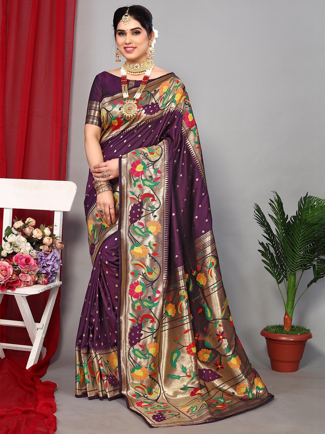 

Ekta Textiles Woven Design Zari Pure Silk Designer Banarasi Saree, Purple