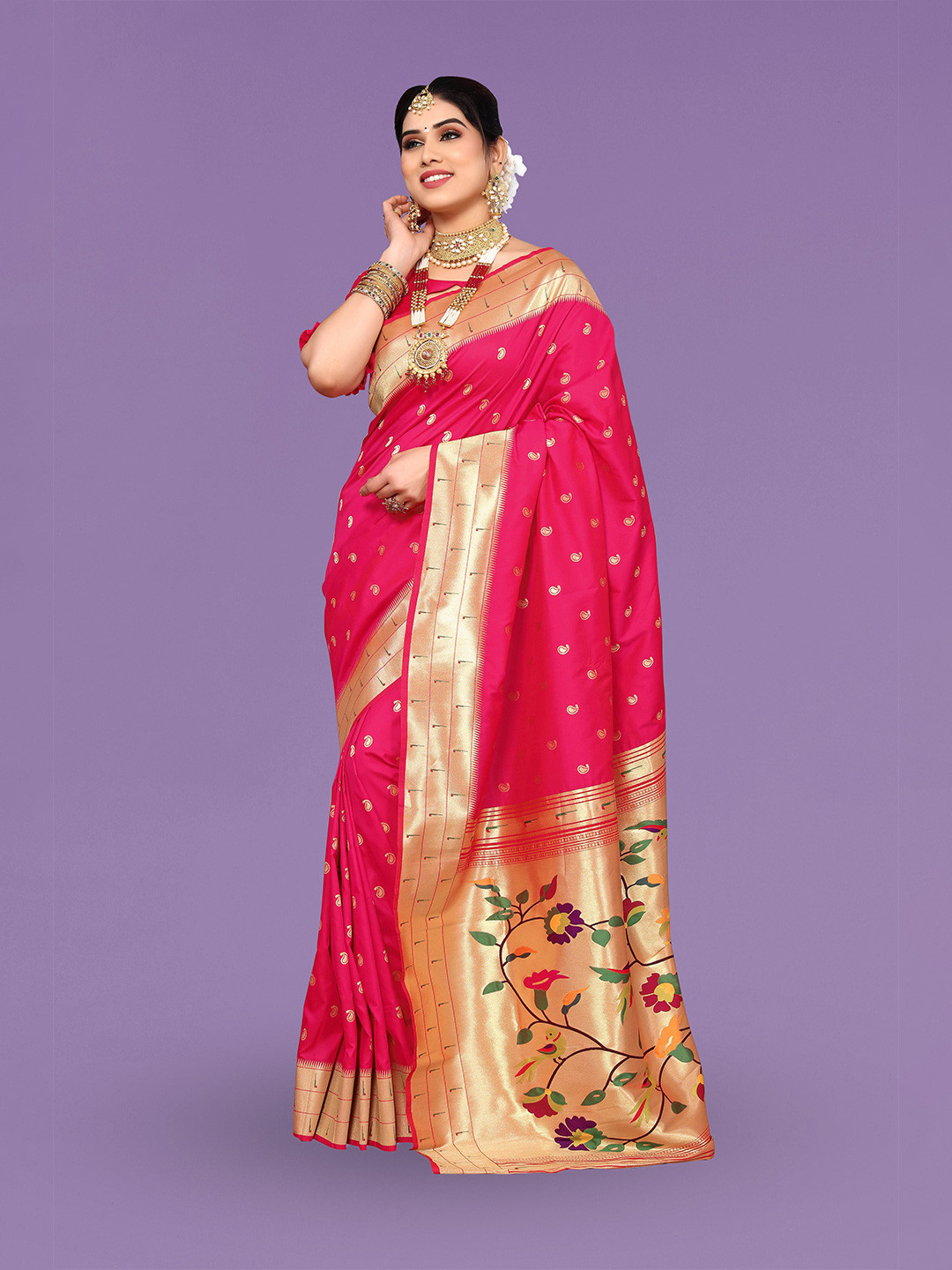 

Ekta Textiles Ethnic Motifs Woven Design Zari Pure Silk Banarasi Saree, Pink