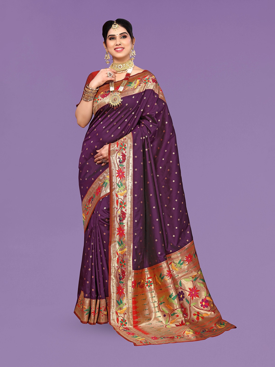 

Ekta Textiles Woven Design Zari Pure Silk Banarasi Saree, Purple