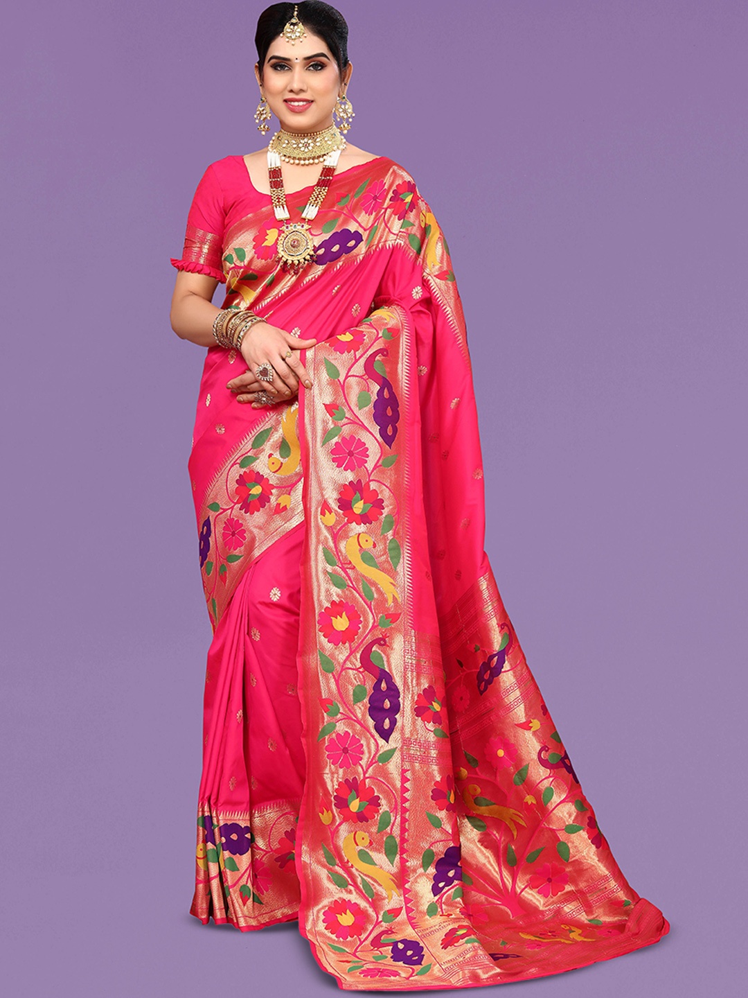 

Ekta Textiles Floral Woven Design Zari Pure Silk Banarasi Saree, Pink