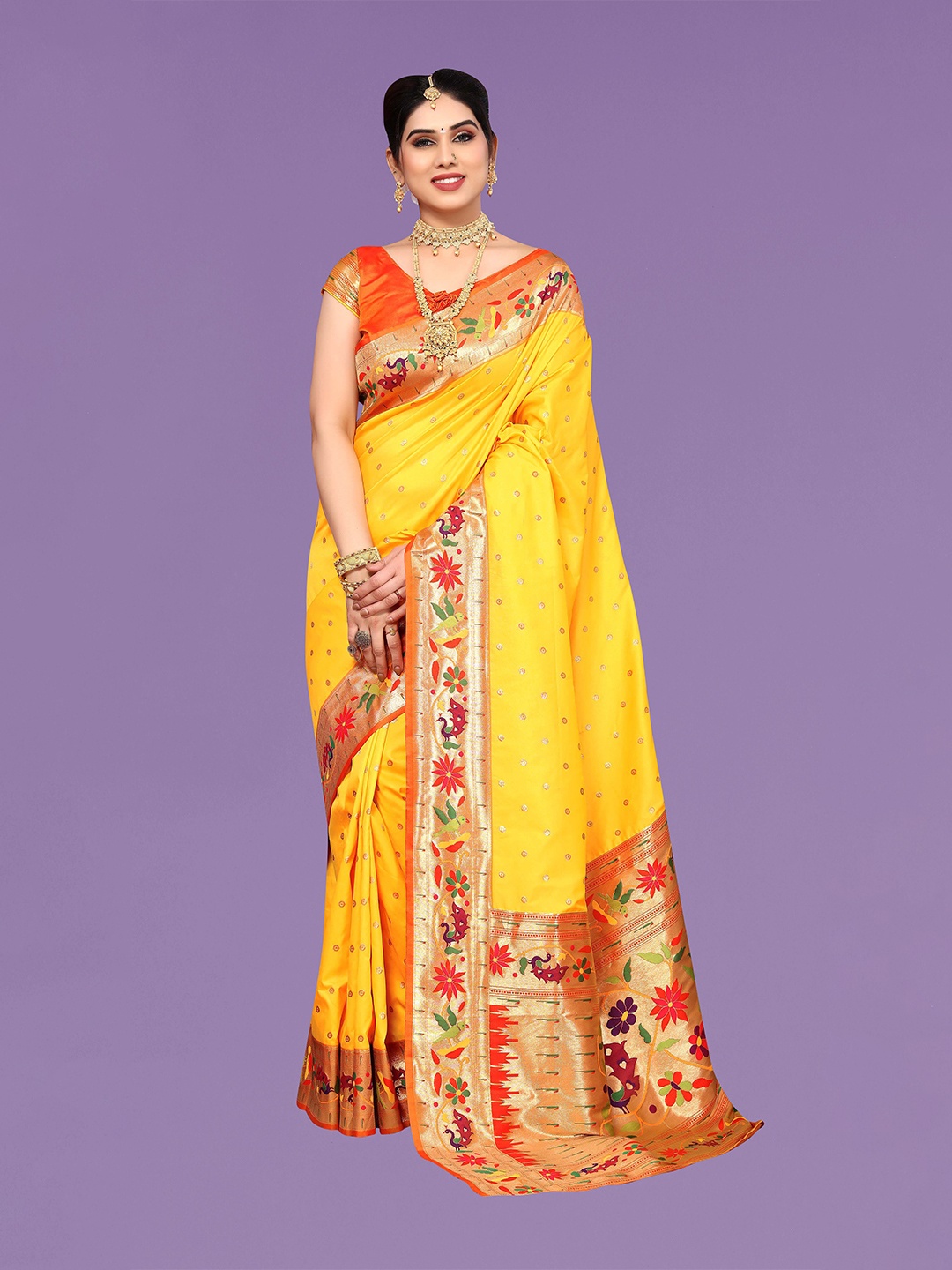 

Ekta Textiles Ethnic Motifs Woven Design Zari Pure Silk Banarasi Saree, Yellow