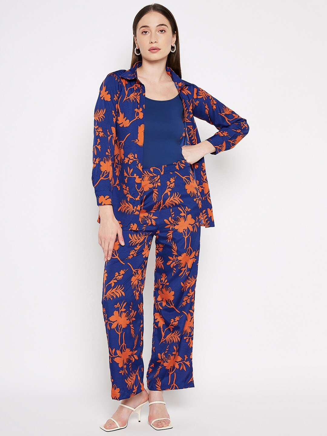 

Fashfun Floral Printed Shirt & Trouser Co-Ords, Blue