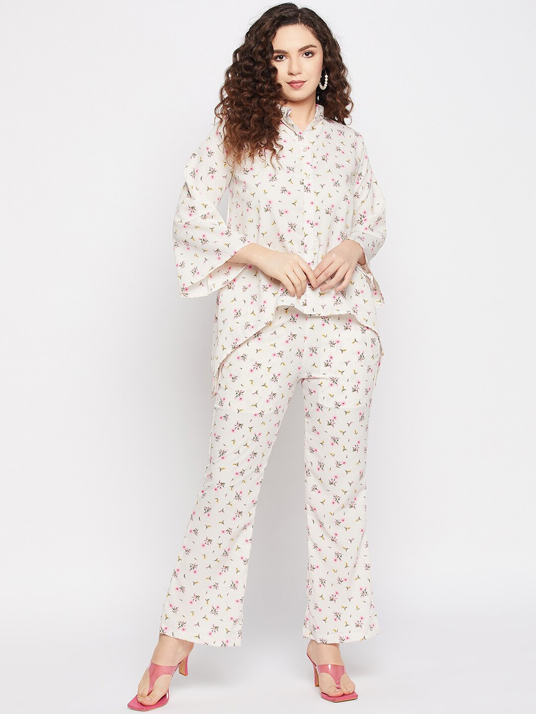 

Fashfun Floral Printed Shirt With Trouser Co-Ords, White