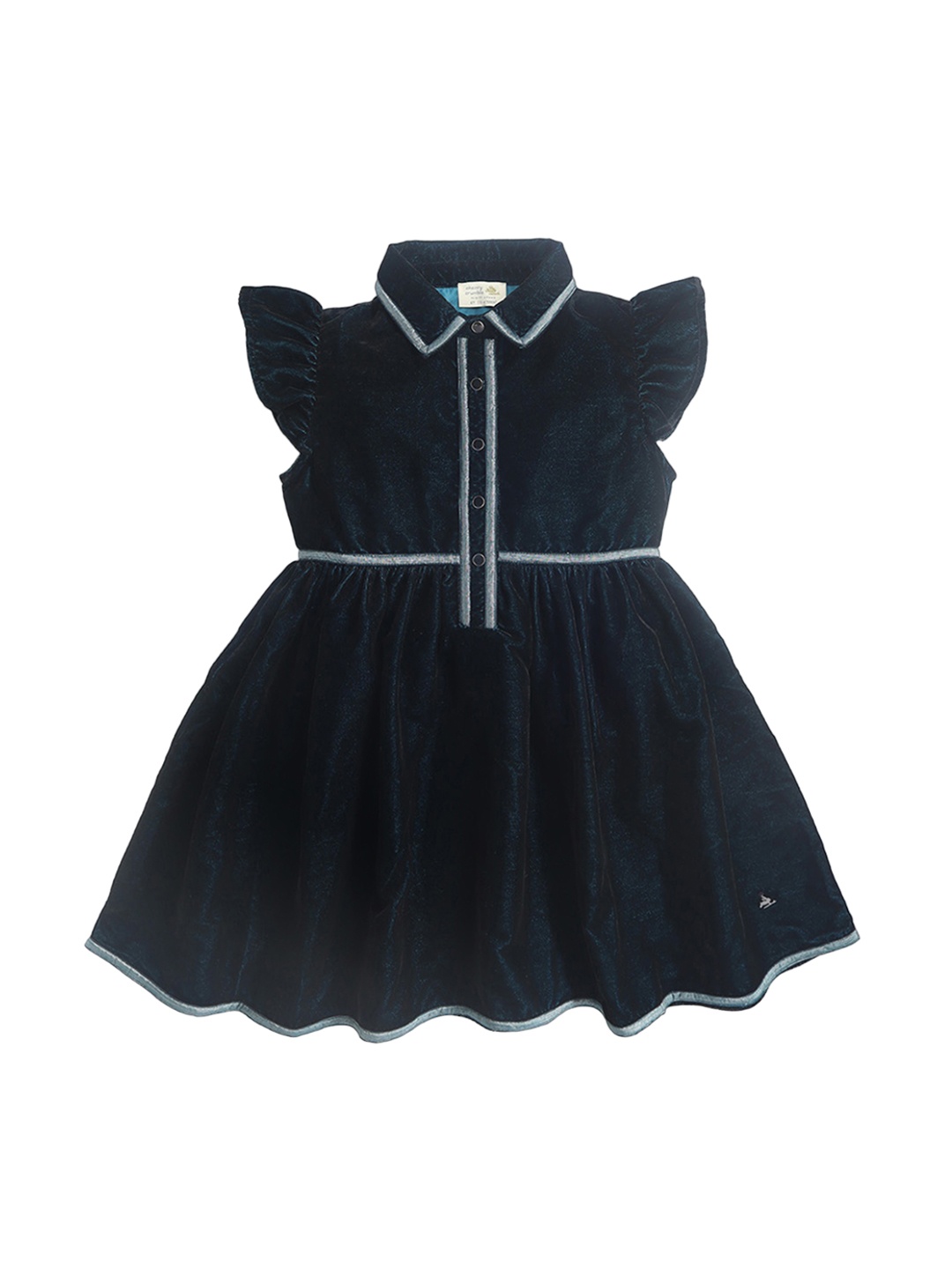 

Cherry Crumble Girls Shirt Collar Flutter Sleeves Fit & Flare Dress, Teal