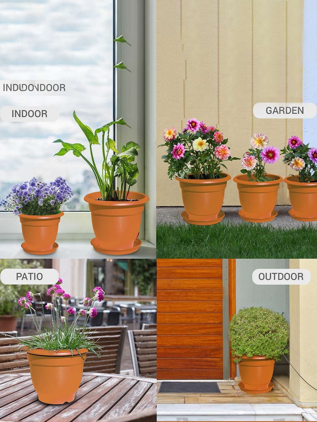 

Milton Blossom Mate 2 Plastic Pot with Tray Set of 12 Terracotta Brown