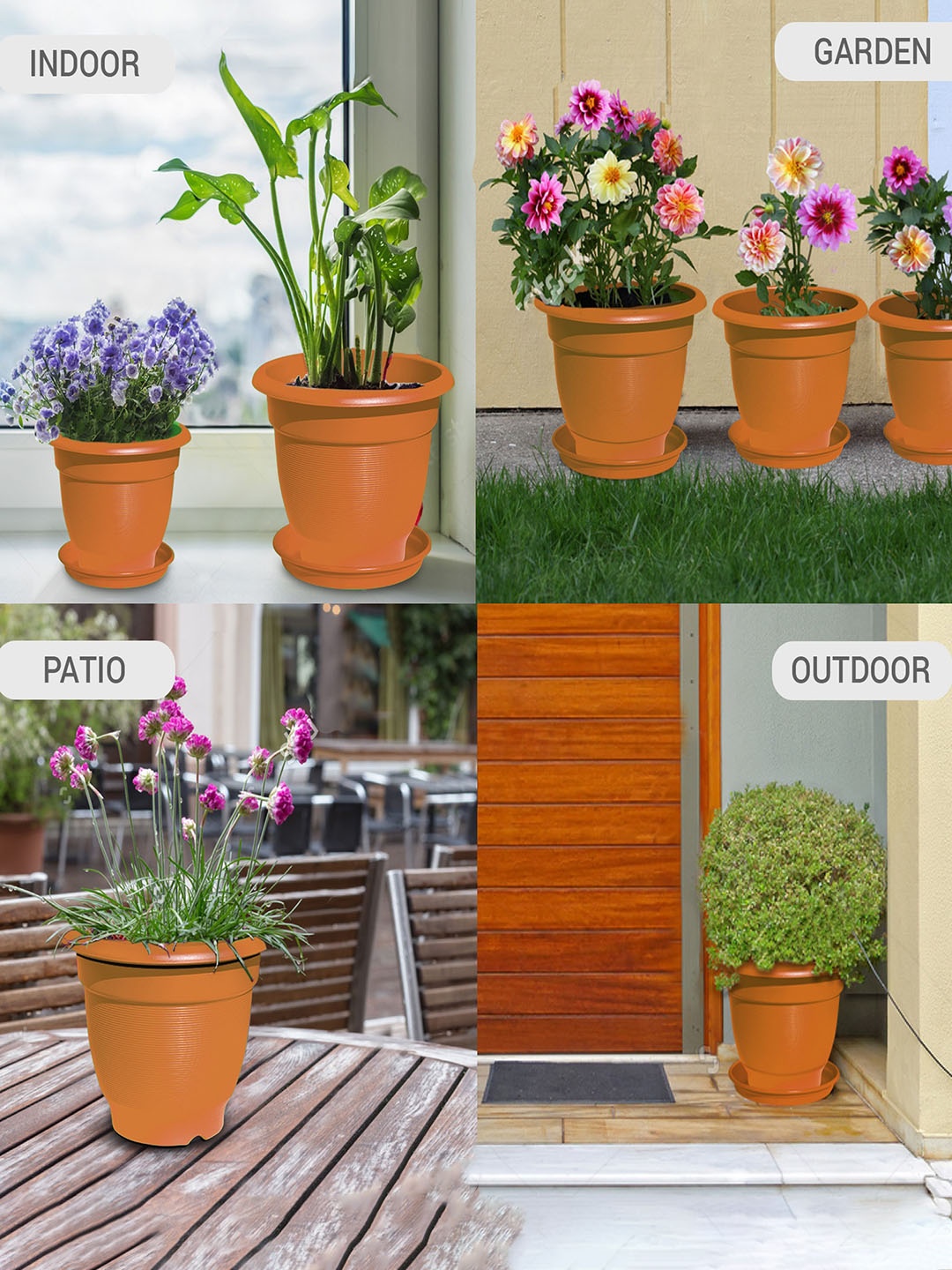 

Blossom Mate 5 Plastic Pot with Tray Set of 10 Terracotta Brown