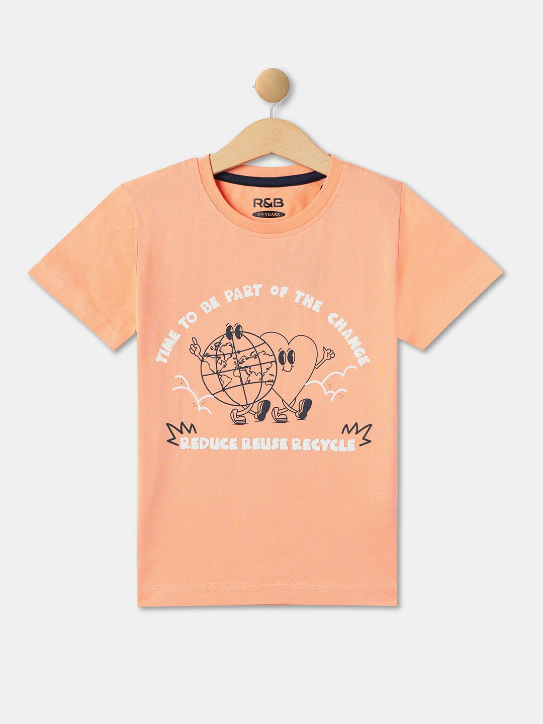 

R&B Boys Printed Cotton T-shirt, Orange