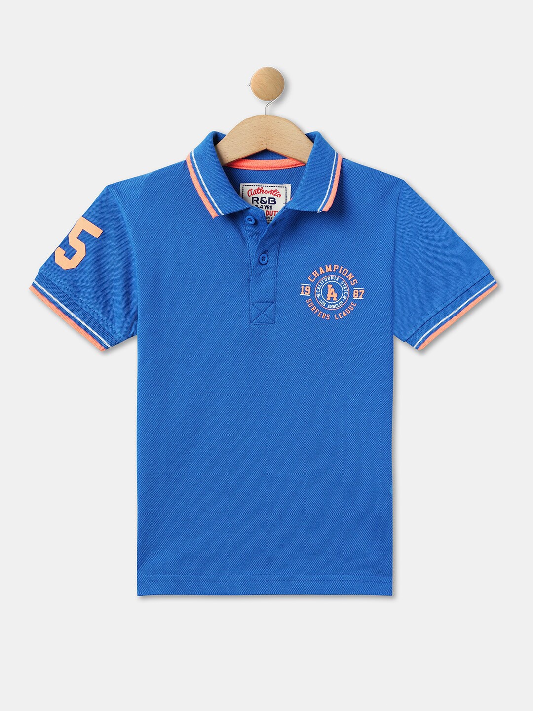 

R&B Boys Polo Collar Cotton T-shirt, Blue