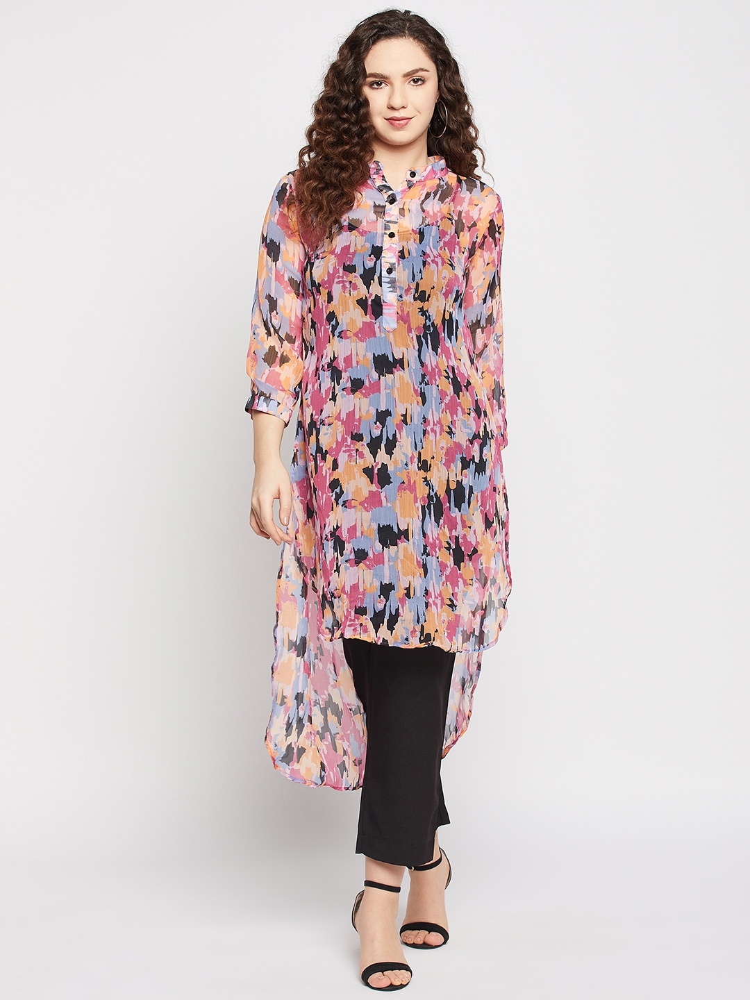 

Fashfun Abstract Printed High-Low Hem Kurta, Pink