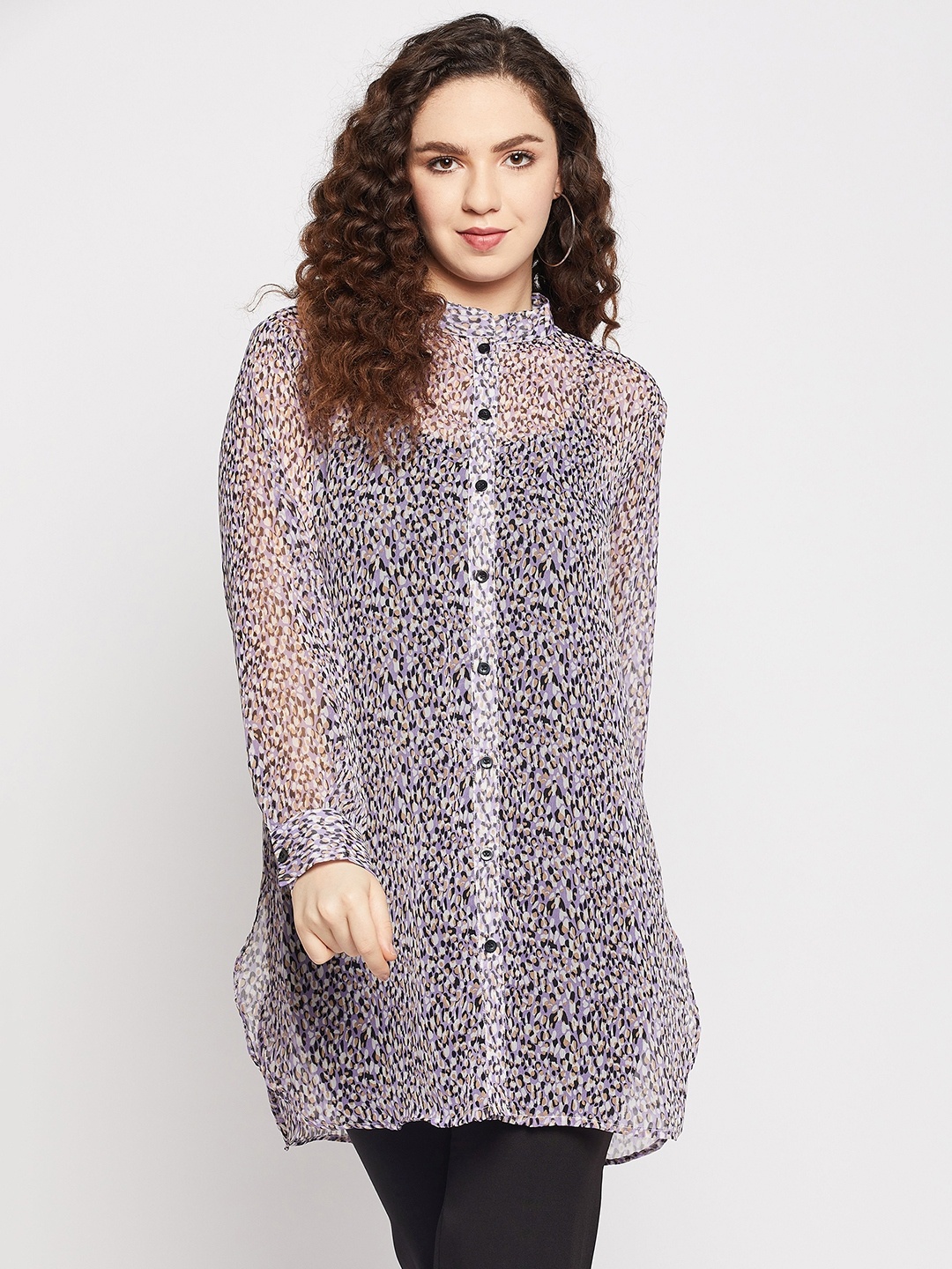 

Fashfun Abstract Printed Mandarin Collar Sheer Chiffon Kurti, Black