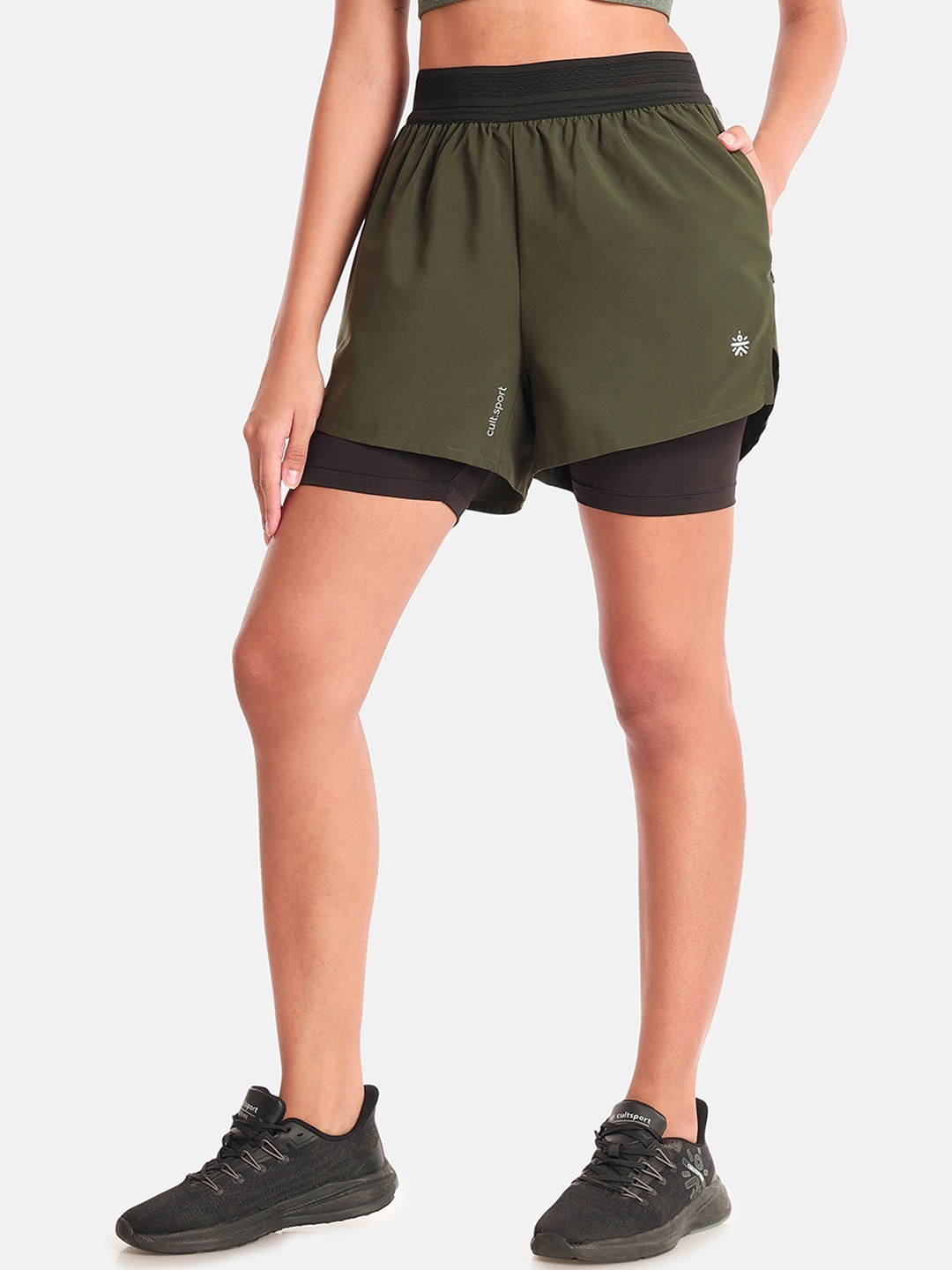 

Cultsport Women Mid-Rise Sports Shorts, Olive