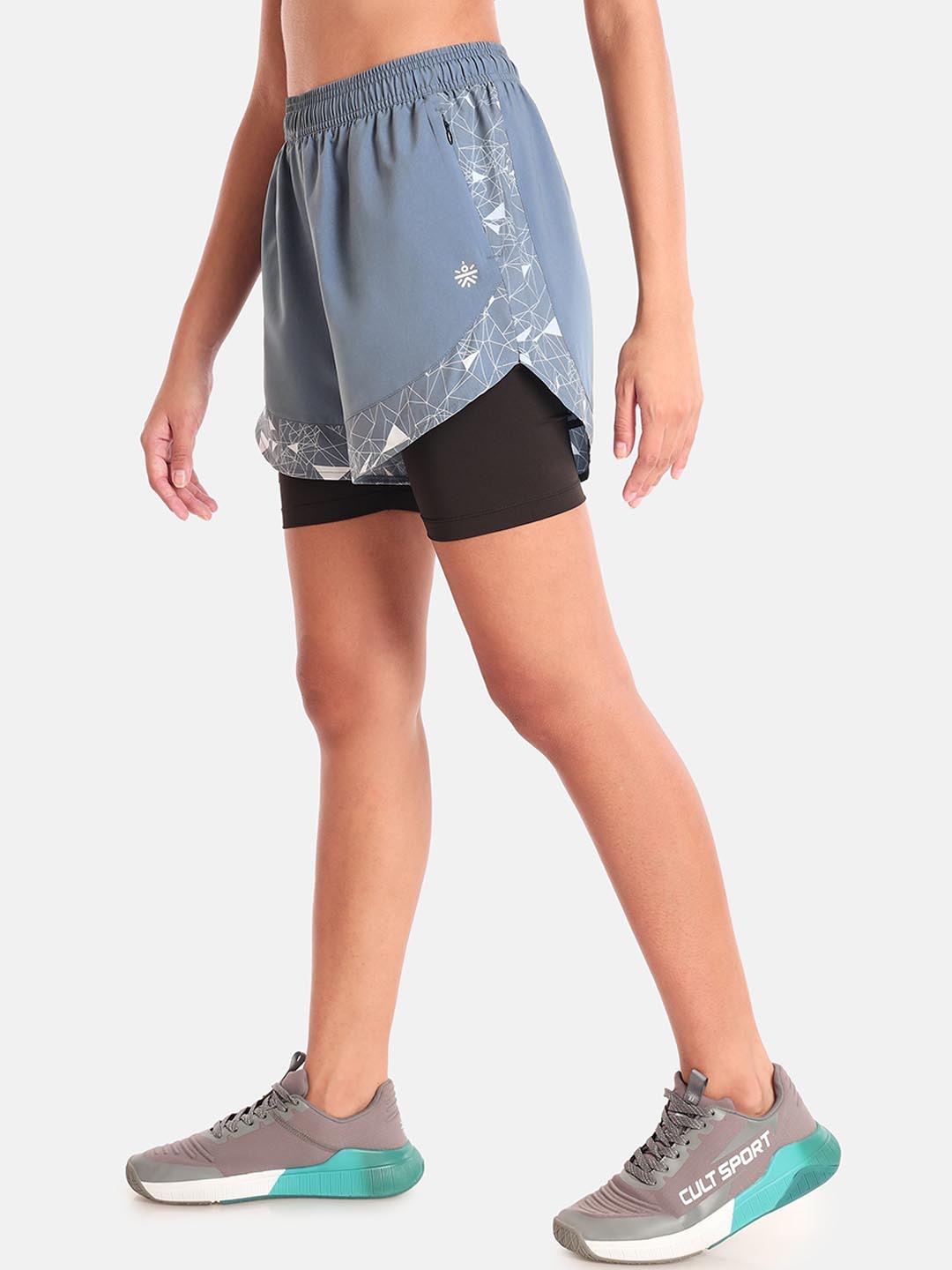 

CULT Women Mid-Rise Fly Dry Running Sports Shorts With Inner Tights, Blue